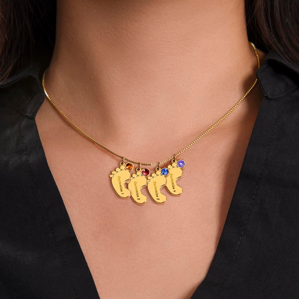 Mom Gift, Engraved Baby Feet Necklace
