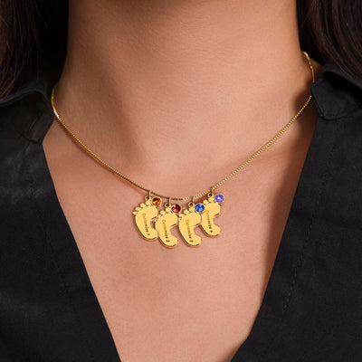 Mom Gift, Engraved Baby Feet Necklace