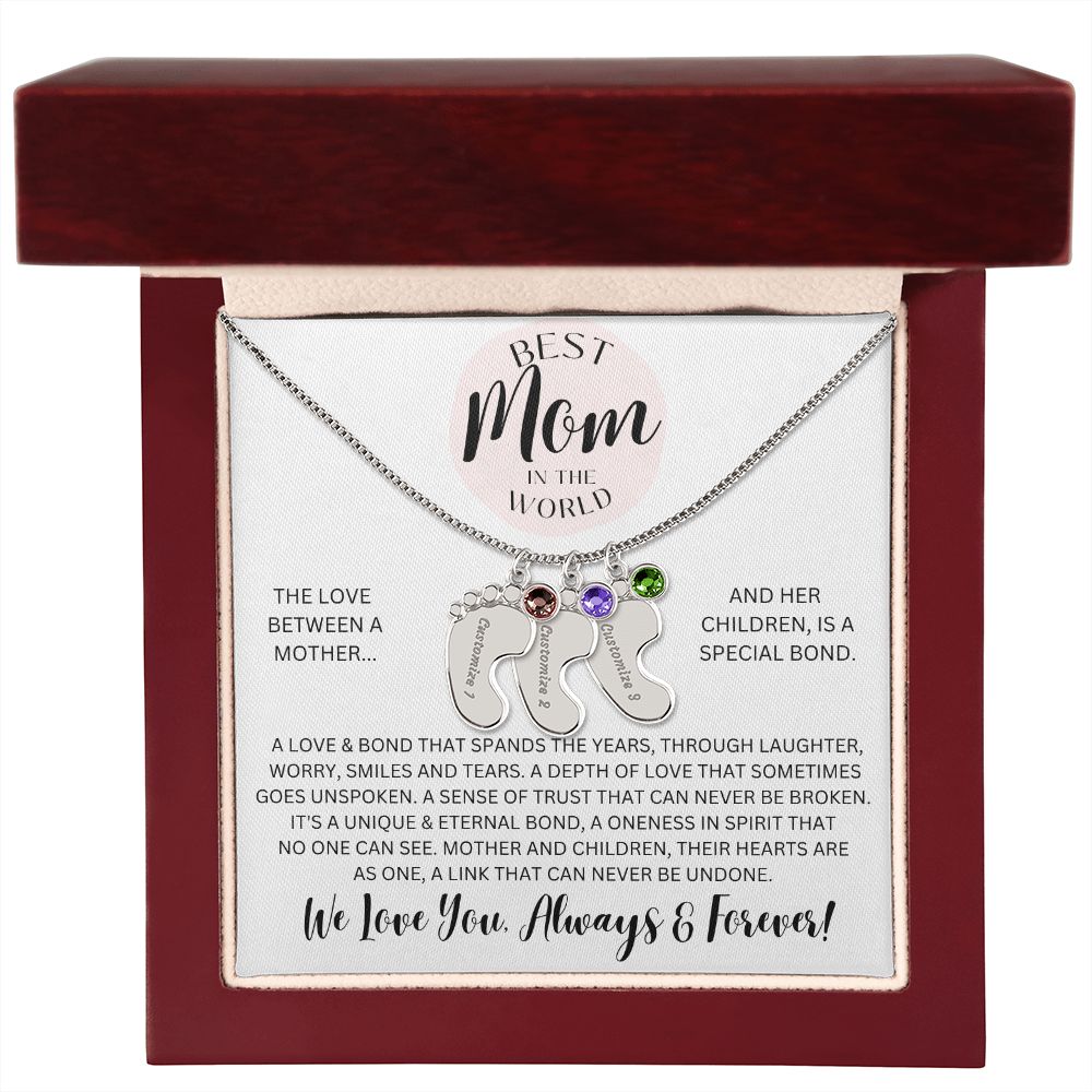 Mom Gift, Engraved Baby Feet Necklace